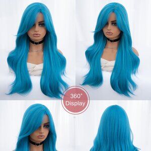 Turquoise blue synthetic wig, 28 inch